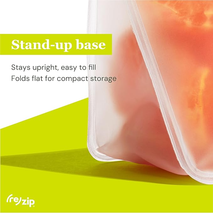 (re) zip 5-Piece Stand-Up Pack n Go Reusable Bag Kit, BPA-Free, Food Grade, Leakproof, Freezer and Dishwasher Safe, Quart (1), 2-Cup (2), Snack (2) - Multicolor