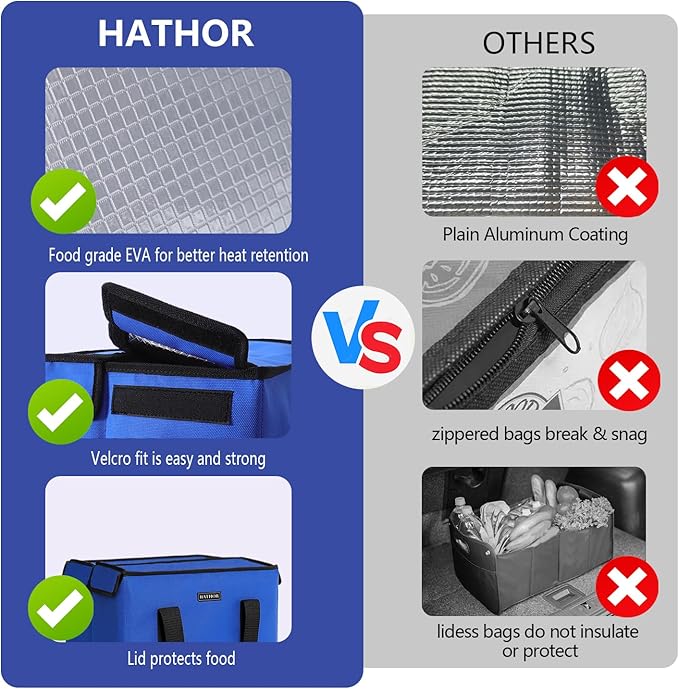 HATHOR Hot Cold Insulated Grocery Bags Reusable Stackable Collapsible Foldable Cooler Boxie Bag Shoping Totes for Groceries in Car, Frozen Food & Travel