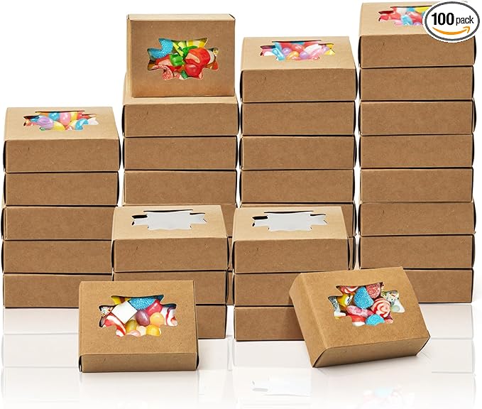 100 Pack Kraft Paper Soap Boxes, Kraft Treat Boxes with Window, Rectangle Soap Wrappers Packaging, Soap Making Supplies for Bakery, Candy, Chocolate, Jewelry Display, Christmas Gift