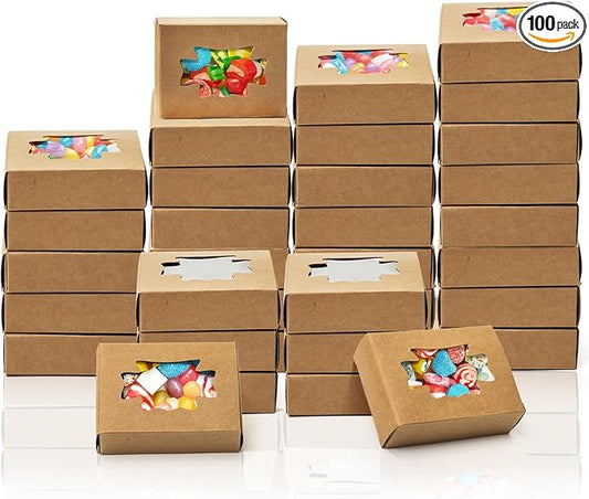 100 Pack Kraft Paper Soap Boxes, Kraft Treat Boxes with Window, Rectangle Soap Wrappers Packaging, Soap Making Supplies for Bakery, Candy, Chocolate, Jewelry Display, Christmas Gift