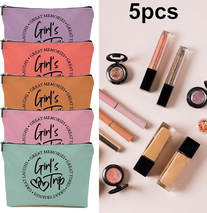 5 Pcs Girls Trip Gifts Favors, Girls Weekend Gifts Makeup Bag, Bestie Gifts Weekend Bag Travel Gifts Vacation Cosmetic Bag, Friendship Gifts for Women Friend, Graduation Wedding Gifts Toiletry Bag