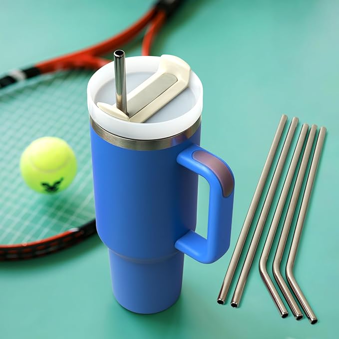 Stainless Steel Straw for Stanley/Simple Modern 40 oz Tumbler, 4Pcs Metal Straight and Curved Reusable Drinking Straw with Cleaning Brush for 40 oz Cup Tumbler