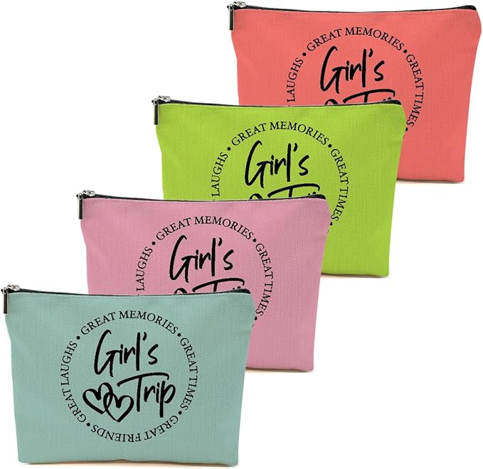 4 Pcs Girls Trip Gifts Favors, Girls Weekend Gifts Makeup Bag, Bestie Gifts Weekend Bag Travel Gifts Vacation Cosmetic Bag, Friendship Gifts for Women Sisters, Graduation Wedding Gifts Toiletry Bag