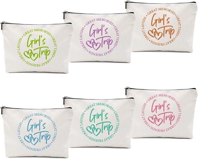 6 Pcs Girls Trip Gifts Favors, Girls Weekend Gifts Makeup Bag, Bestie Gifts Weekend Bag Travel Gifts Vacation Cosmetic Bag, Friendship Gifts for Women Friends, Graduation Wedding Gifts Toiletry Bag