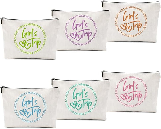 6 Pcs Girls Trip Gifts Favors, Girls Weekend Gifts Makeup Bag, Bestie Gifts Weekend Bag Travel Gifts Vacation Cosmetic Bag, Friendship Gifts for Women Friends, Graduation Wedding Gifts Toiletry Bag