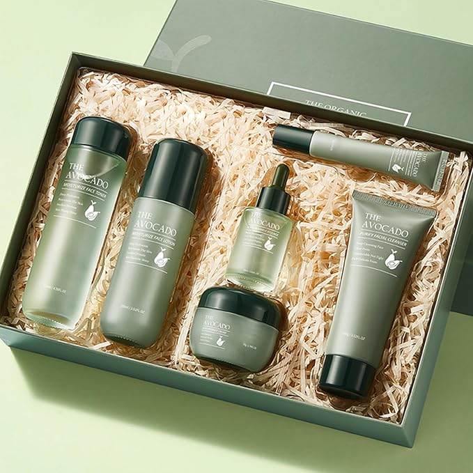 Avocado Skin Care Set for Women,6PCS Skincare Gift Kits,Stocking Stuffers,Christmas Gifts for Women,Moisturizing Korean Skincare Set with Facial Cleanser, Toner, Serum, Lotion,Cream, Eye Cream