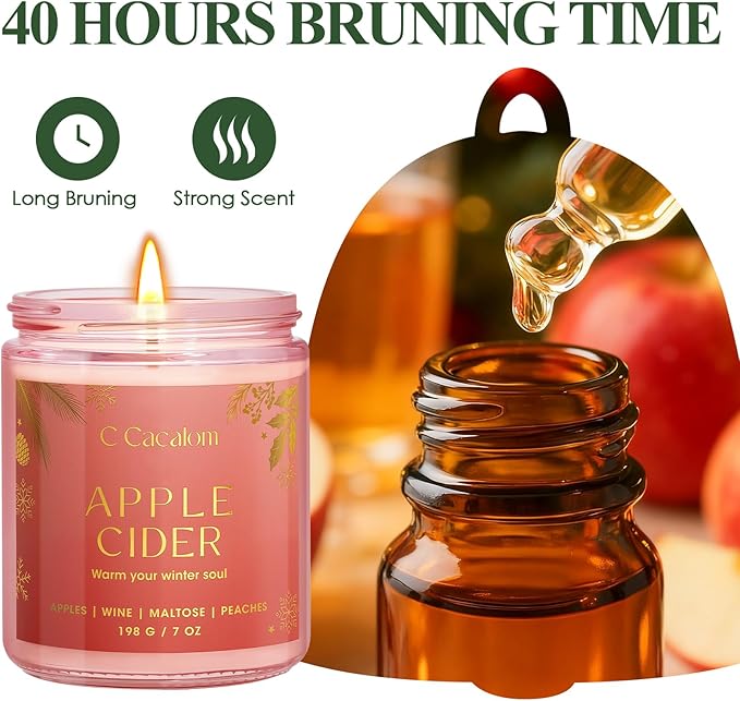 Christmas Soy Candles for Christmas Home Decor Non-Toxic Aromatherapy Scented Candles for Holiday Christmas Gifts, Cozy Cute Jar Candle, Winter Candle for Women Men, Apple Mulled Cider Scent Candle