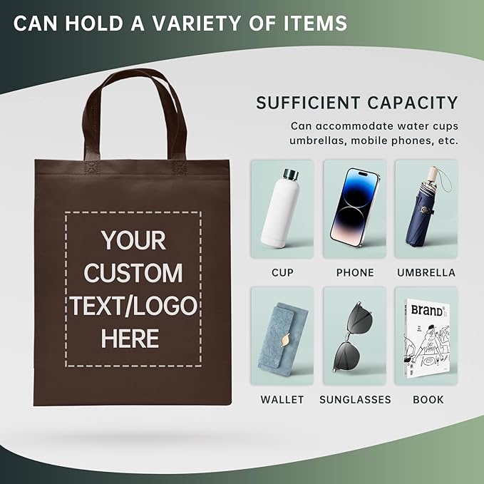 Custom Tote Bags Set of 50, Bulk Pack Grocery Shopping Travel Business Activities advertisement Reusable Bag