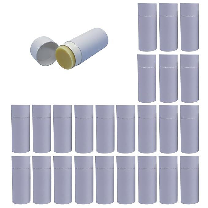 GreenWay 2.5oz / 70g Kraft Paperboard Deodorant Tubes with Lids - 25 Pack Solid Perfume Refillable DIY Cosmetic Containers - Deodorant Containers Lotion Tubes Empty Holder Kraft - White