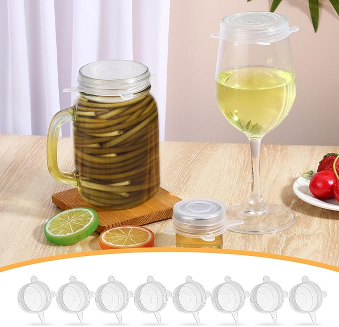 8 Pcs Thicker Container Jar Cover Silicone Stretch Lids Reusable Expandable Sealed Fresh Food Storage Covers for Small Yogurt Jars Milk Beer Bottles Cans