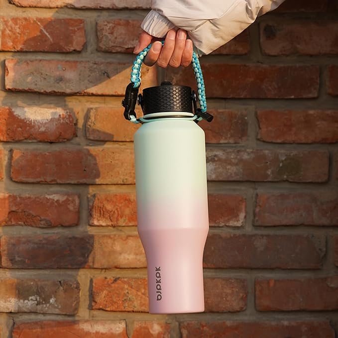 BJPKPK Insulated Water Bottles with Straw Lid, 23oz Metal Water Bottle with 2 lids & Paracord Strap, Double Wall Stainless Steel Vacuum Tumblers, Cups, Mugs, Thermo for Hot& Cold Drinks, Marshmallow