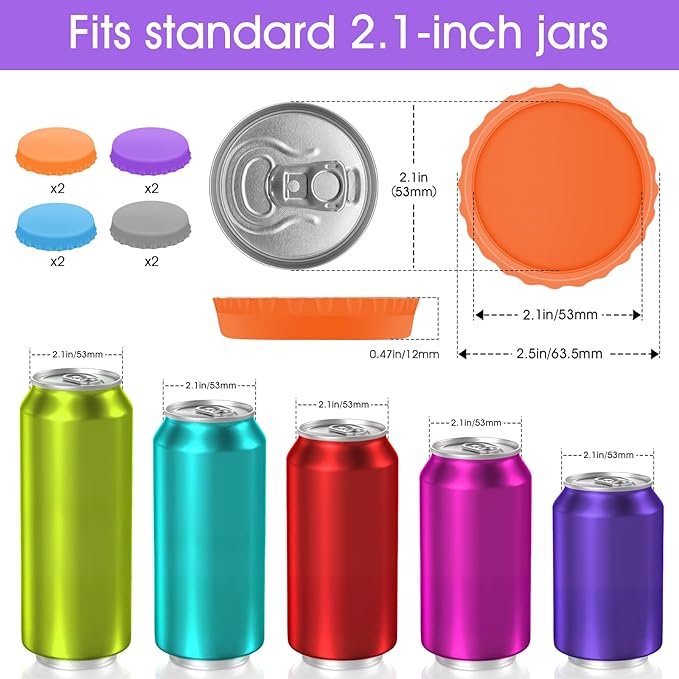 8PCS Silicone Soda Can Lids,BPA-Free Reusable Silicone Can Covers, Can Stopper or Protector For Soda,Beer, Drink, Juice, Coke, Beverage, Can Lid, Cover or Protector Quasi Beverage Cans
