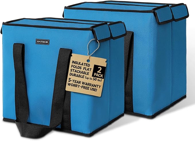 HATHOR Hot Cold Insulated Grocery Bags Reusable Stackable Collapsible Foldable Cooler Boxie Bag Shoping Totes for Groceries in Car, Frozen Food & Travel