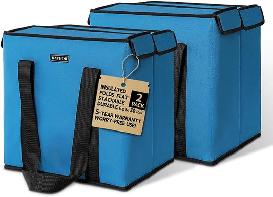 HATHOR Hot Cold Insulated Grocery Bags Reusable Stackable Collapsible Foldable Cooler Boxie Bag Shoping Totes for Groceries in Car, Frozen Food & Travel