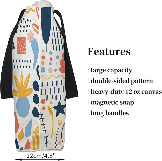 Large Tote Bag for Women, Floral Grocery Tote with Snap Thick Canvas Both Side Pattern, Gift Daily Use Shopping Travel Picnic