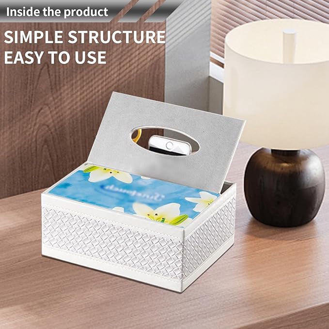 Multifunction PU Leather Tissue Box Holder with Stationery Remote Control Box, Decorative Tissue Pen Pencil Remote Organizer for Home and Office Use(White)