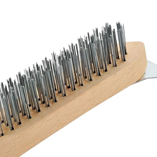 MAXMAN Stainless Steel Wire Scratch Brush, 12 Inch Wooden Handle Wire Brush with Metal Scraper, Heavy Duty Wire Brushes for Cleaning Rust, Paint Scrubbing, Dust and Other Hard Surfaces 2 Pieces