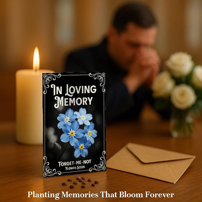 60Pack Forget Me Not Seeds Bulk - Memorial Seed Packets for Funeral Favors, Celebration of Life, Personalized Remembrance Gifts - Easy Planting Spring Flower Seeds Outdoor Garden Decor