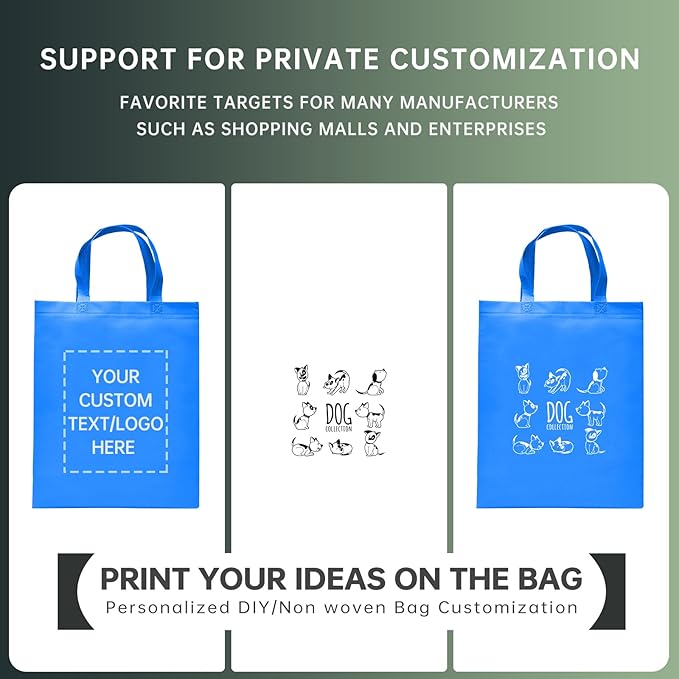 Custom Tote Bags Set of 50, Bulk Pack Grocery Shopping Travel Business Activities advertisement Reusable Bag