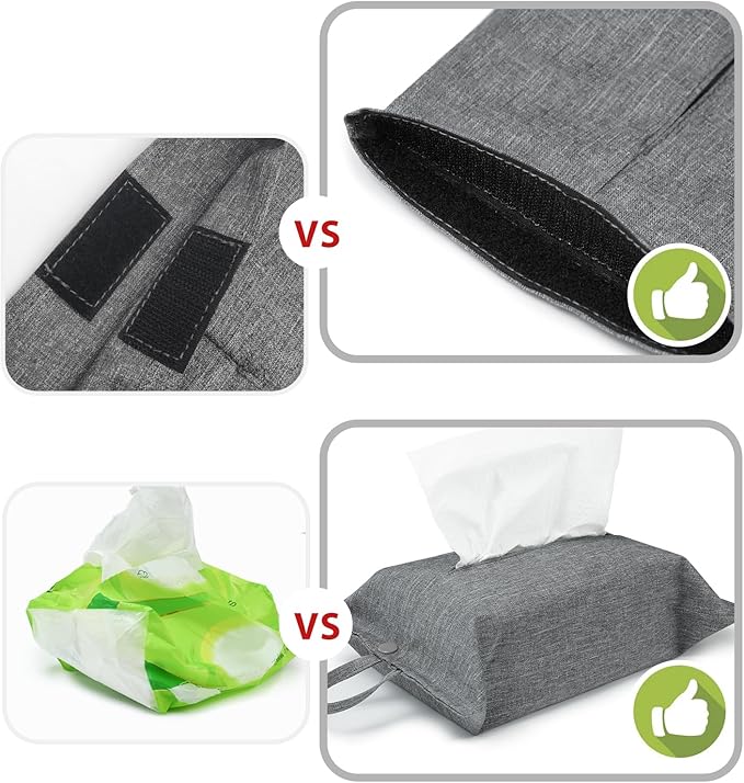 kakaforsa Toilet Paper Holder Reusable Tissue Holder Travel Tissue Holder Wall Hanging Tissue Box Cover Toilet Paper Storage Rectangle Napkin Holder Cloth Tissue Box for Car Office Desk, Gray