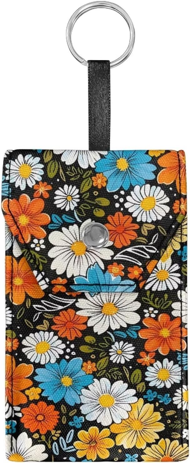 Hippie Flower Travel Tissue Holder Portable Tissue Holder for Purse Coin Keys Snap Button Enclosed Purse Size Tissues Packs for Travel Daily Outgoing