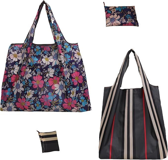 2 Piece Reusable Shopping Bags,foldable shopping bag,60-Pound Capacity,Machine Washable,One Large and One Small