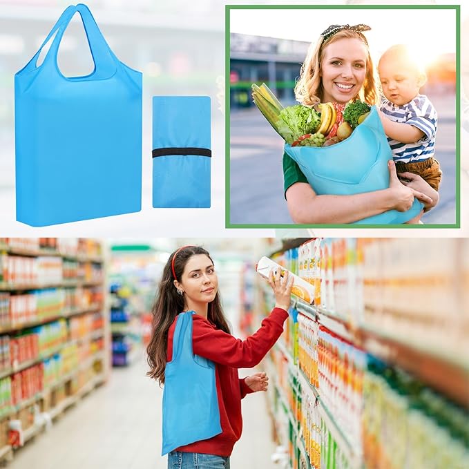 100 Pack Reusable Grocery Bags Bulk Polyester Shopping Bags Foldable Shopping Tote Pouch for Grocery 50 Lbs Washable(Blue)