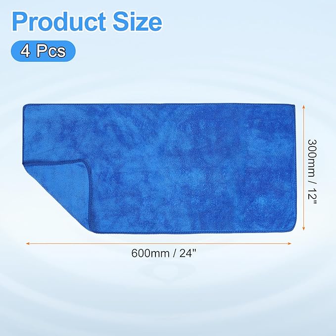 HARFINGTON 4 Pack Microfiber Cleaning Cloth, 24" x 12" Multi-Functional Cleaning Towels Reusable Absorbent Rags for Car Wash Kitchen Household Window Clean, Sapphire Blue