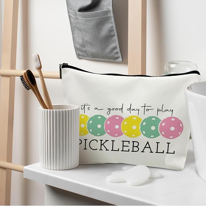 Pickleball Gifts for Women, Colorful Pickleball Makeup Bag for Women, It's a Good Day to Play Pickleball Cosmetic Bag Toiletry Bag, Gifts for Pickleball Lovers, Pickleball Stuff(PU)