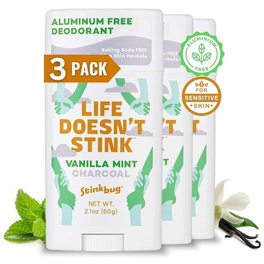Stinkbug Naturals Organic Aluminum Free Deodorant Stick with Vanilla Mint, Coconut Oil and Activated Charcoal, Paraben Free, Sensitive Skin Deodorant, 2.1 Ounces Pack of 3