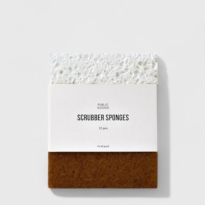 Public Goods Scrubber Sponge | Cleaning & Scrubbing Sponges for Dishes & Kitchen Sink | Natural, Plant-Based Sponges | Pack of 12