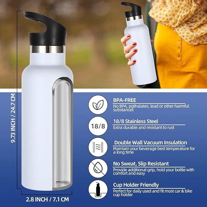 Volhoply 17oz Insulated Water Bottle Bulk 8 Pack,Stainless Steel Kids Water Bottles with Straw Lid,Double Wall Vacuum Metal Water Flask,Reusable Sports School Keep Cold (Eight Color,8 Set)