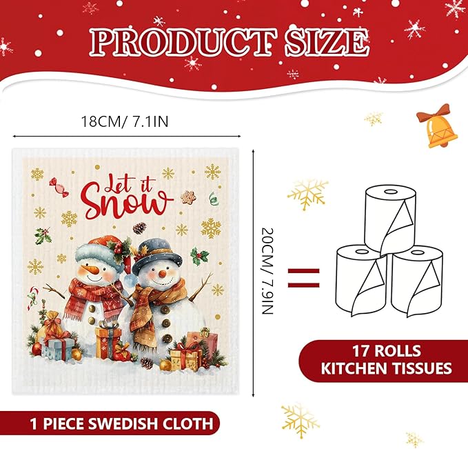 Mixed Christmas Swedish Kitchen Dishcloths Dish Towels 6 Pack, Christmas Dish Towels for Kitchen, Swedish Dishcloth with Santa, Paper Towels Reusable, Dish Cloth Towel Cleaning Wipe for Holiday Party