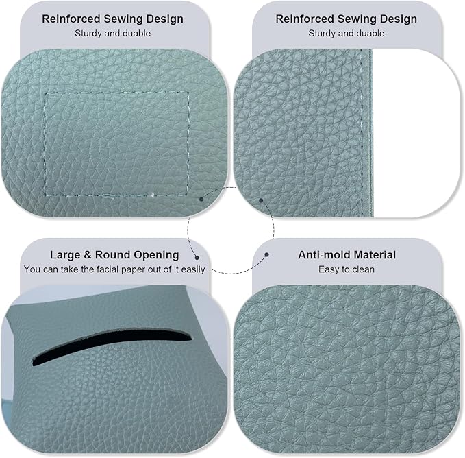 Tissue Box Cover 5X5X5'' PU Leather Tissue Holder Square Tissue Cube Box Organizer for Bathroom Vanity Countertop, Car, Night Stands, Office, Home, Kitchen (2Pack, Light Blue)