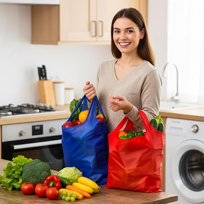 100 Pack Reusable Bags Bulk Foldable Shopping Bags Large Non Woven Tote Grocery Handbags with Handles for 50 Lbs Party Holiday Treat Favor (Colorful)