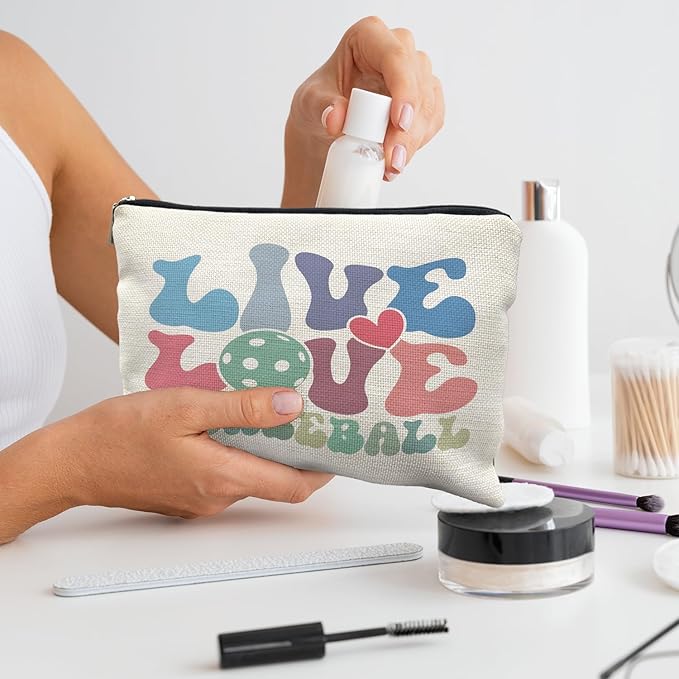 Pickleball Makeup Bag, Pickleball Gifts for Women, Gifts for Pickleball Lovers, Pickleball Stuff, Pickleball Accessories for Women, Groovy Live Love Pickleball Cosmetic Bag Toiletry Bag