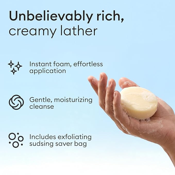 Vove Shampoo Bar Set with Sudsing Bag, Vanilla Cedar, 2 Bars & Storage Bag, Strengthening Solid Shampoo with Rice Protein, Ginseng & Squalane, Essential Oil Blend, FSC Packaging