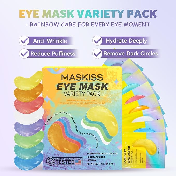 Under Eye Patches Variety Pack (48 Pairs), Stocking Stuffers for Women, Eye Masks for Dark Circles Puffy Eyes With 8 Colors (6 Pairs/Color), Vegan Skin Care Gifts for Teen Girls