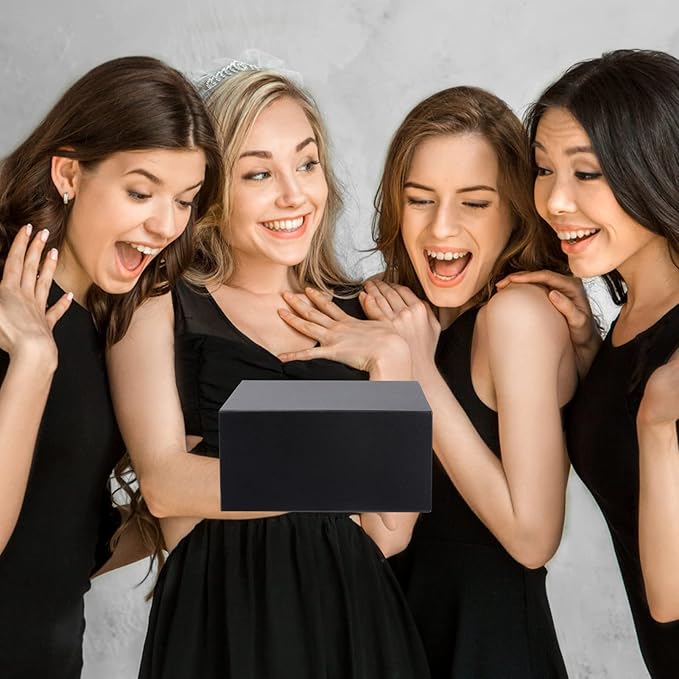 Giftgarden 4 Pack 8”x8”x4” Black Gift Boxes with Ribbon Magnetic Lids, Square Collapsible Gift Wrap Box Magnet Clourse for Present, Christmas, Birthday, Wedding, Valentines, Bridesmaid Proposal Box