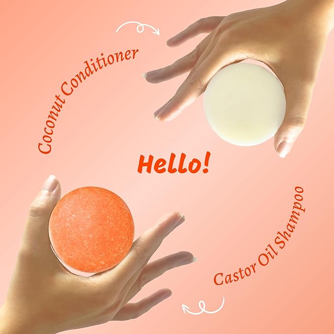 Castor Oil Shampoo and Conditioner Bar Set 3 - Hair Growth, Regrowth, Anti Hair Loss- Natural Solid Shampoo Soap Bars Set for Women with Straight, Curly Hair for Thinning, Thickening