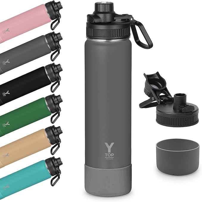 Y TOP 24oz Insulated Water Bottle Cup Holder Friendly, Leak Proof Spout Lid, Double Wall Insulation, Dishwasher Safe, Easy Clean Stainless Steel Water Bottle for Gym Kids Sports Travel School Hiking