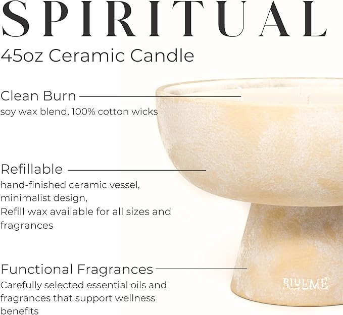 BLUEME Spiritual - Palo Santo & Vetiver, Luxury Candle w/Essential Oils, 6 Wick, Hand-Poured Soy, Cotton Wick, Ceramic
