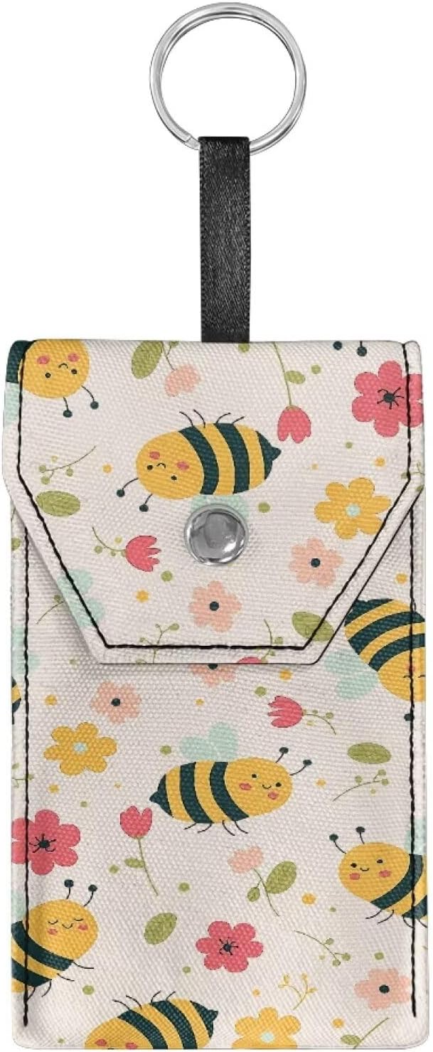 Bee Flower Tissues Purse Pocket Canvas Purse Tissue Packs Snap Button Enclosed Portable Tissue Holder for Office Travel Daily Outgoing