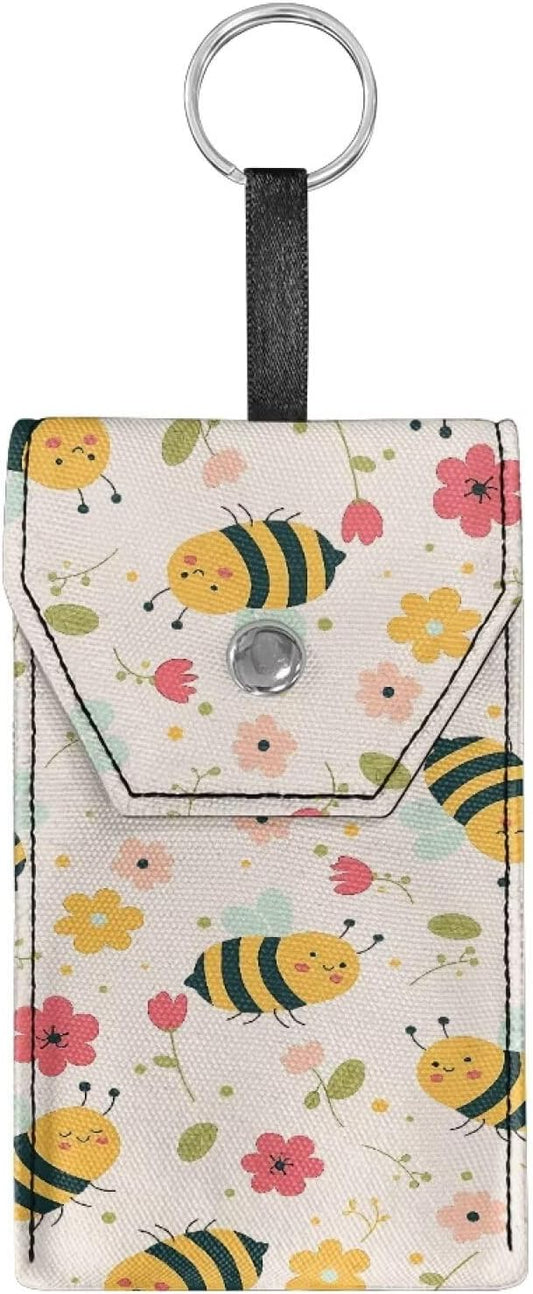 Bee Flower Tissues Purse Pocket Canvas Purse Tissue Packs Snap Button Enclosed Portable Tissue Holder for Office Travel Daily Outgoing