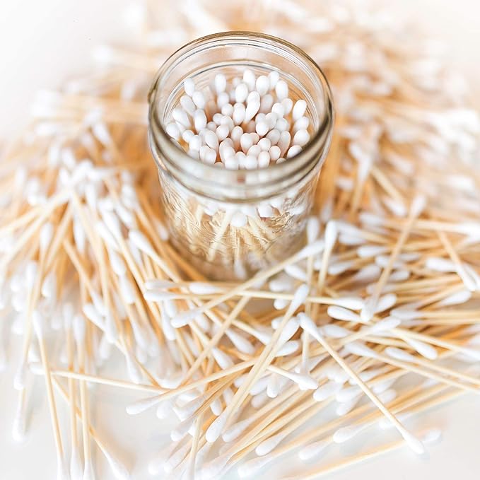 Premium 500 Biodegradable Bamboo Cotton Swabs | Zero Waste Disposable Products | Compostable Q Tips For Ears | Plastic Free Makeup Swab | Safety Wooden Ear Sticks | Eco Friendly Eye Cleaning Utensils