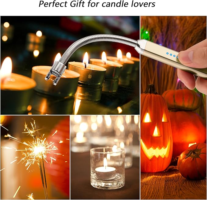 MEIRUBY 2 Pack Electric Candle Lighter, Birthday Christmas Stocking Stuffers Gifts for Women Mom Men Wife Sister, USB Arc Rechargeable Windproof Long Lighter for Candle BBQ Housewarming Gift Idals