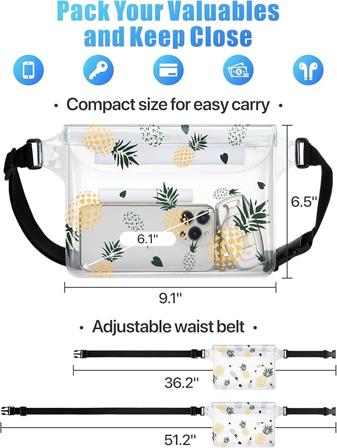 F-color Waterproof Fanny Pack - Cruise Essentials 2025 - Waterproof Pouch, Triple Zipper Roll-Top Dry Bag for Phone with Adjustable Waist Strap, Keep Passport Valuables Dry for Beach Kayaking Boating