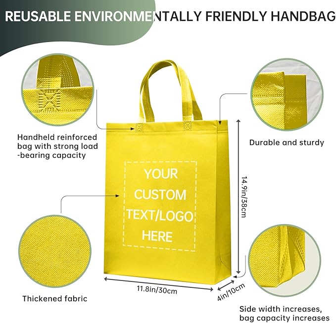 Custom Tote Bags Set of 50, Bulk Pack Grocery Shopping Travel Business Activities advertisement Reusable Bag