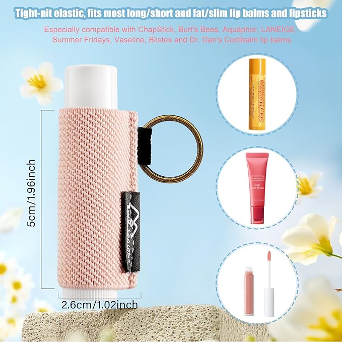WK IEASON 6PCS Lip Balm & Gloss Holder - Black Bulk Chapstick Keychain with Elastic Sleeve for Fat & Slim Lip Balms & Stickers