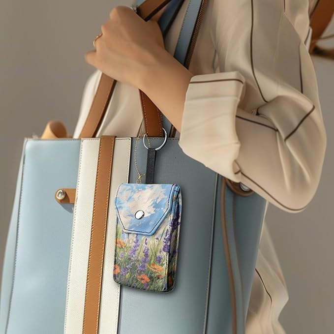 Oil Painting Purse Tissue Packs Portable Tissue Holder with Hanging Rope Travel Tissue Holder Snap Button Enclosed Tissue Packs